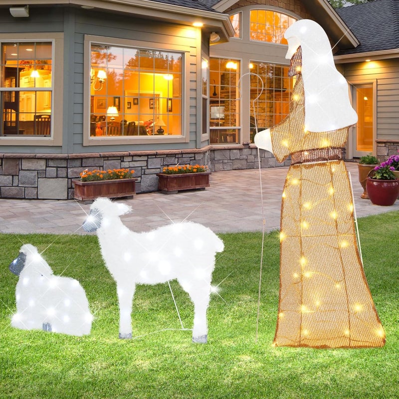DROFELY Outdoor Lighted-up Shepherd & Sheep Nativity Decorations - 42' Flat Christmas Display with LED Lights for Indoor/Outdoor - Image 5